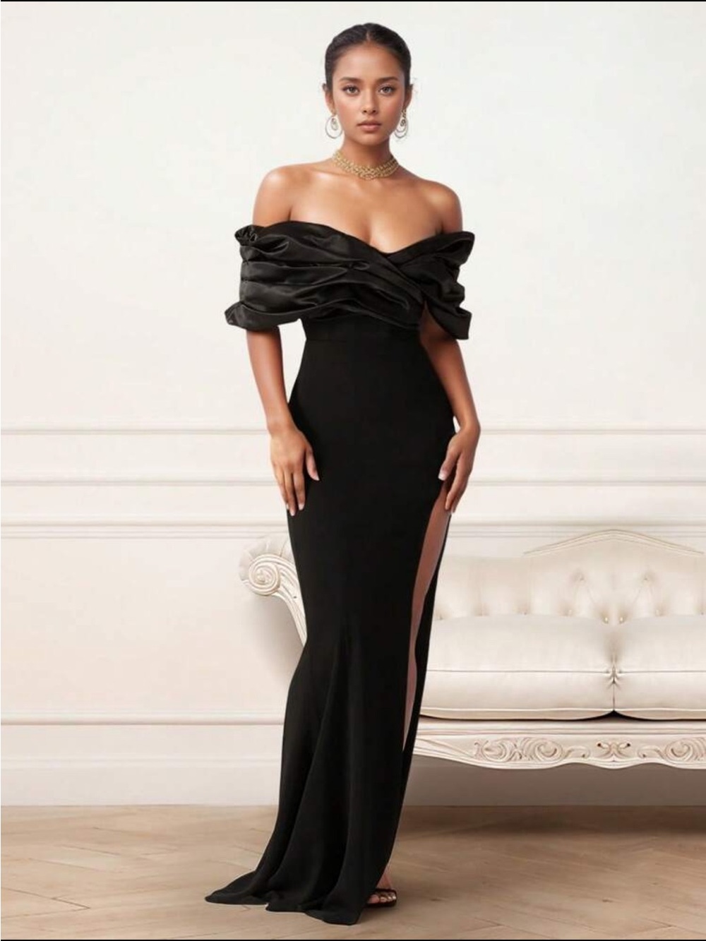 Elegant Black Off-Shoulder Evening Gown